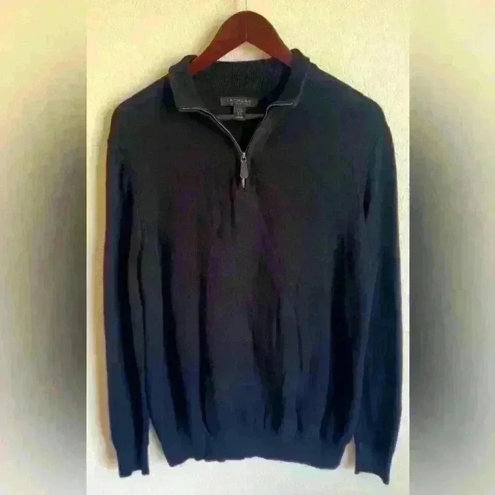 Lachlan Men’s Black 100% Cotton 1/4 Zip Pullover Sweater, Size Medium